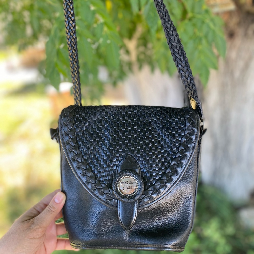 Brighton Black Woven Leather Crossbody Bag